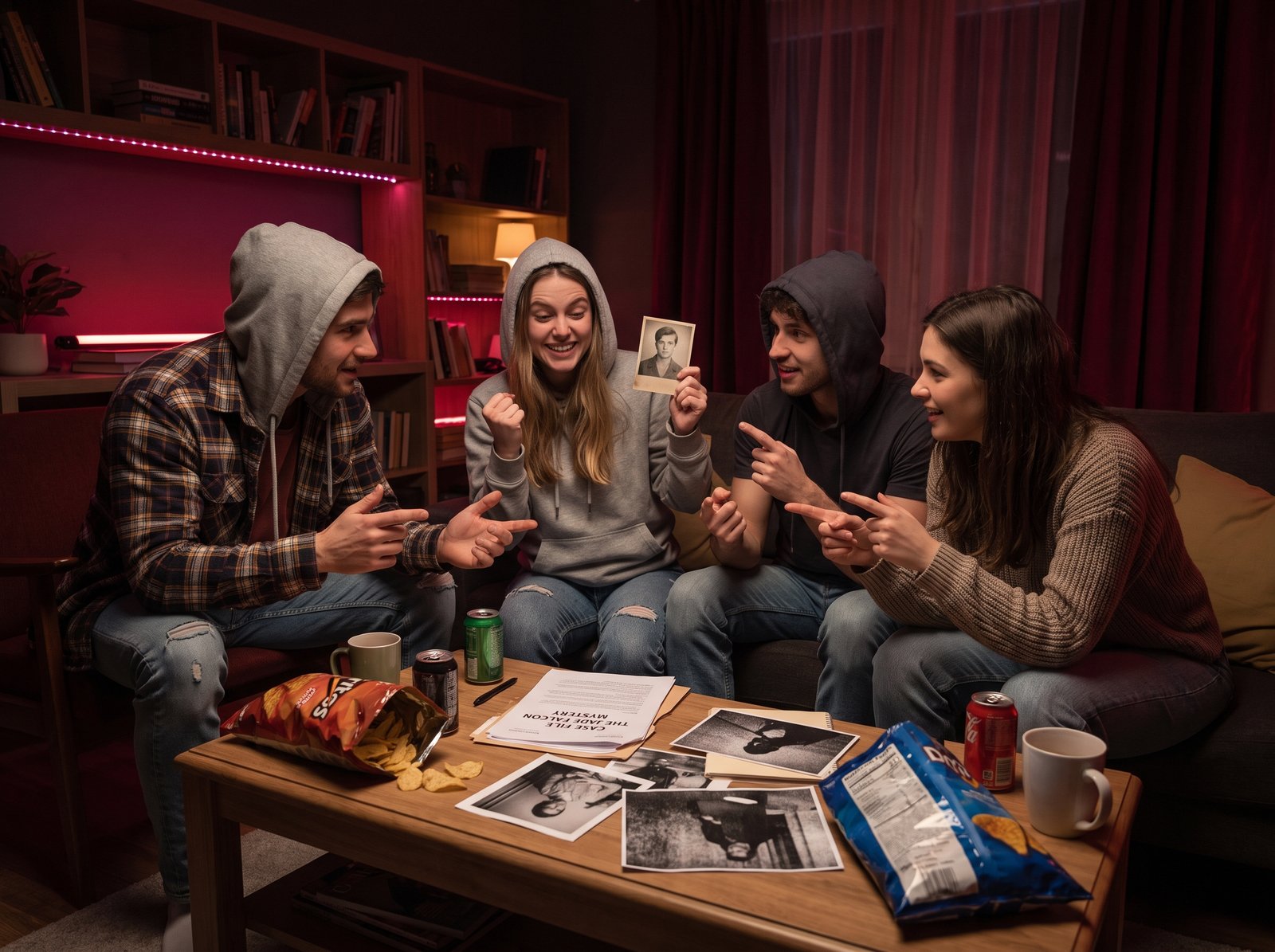 Group of friends solving a murder mystery case with ColdCase